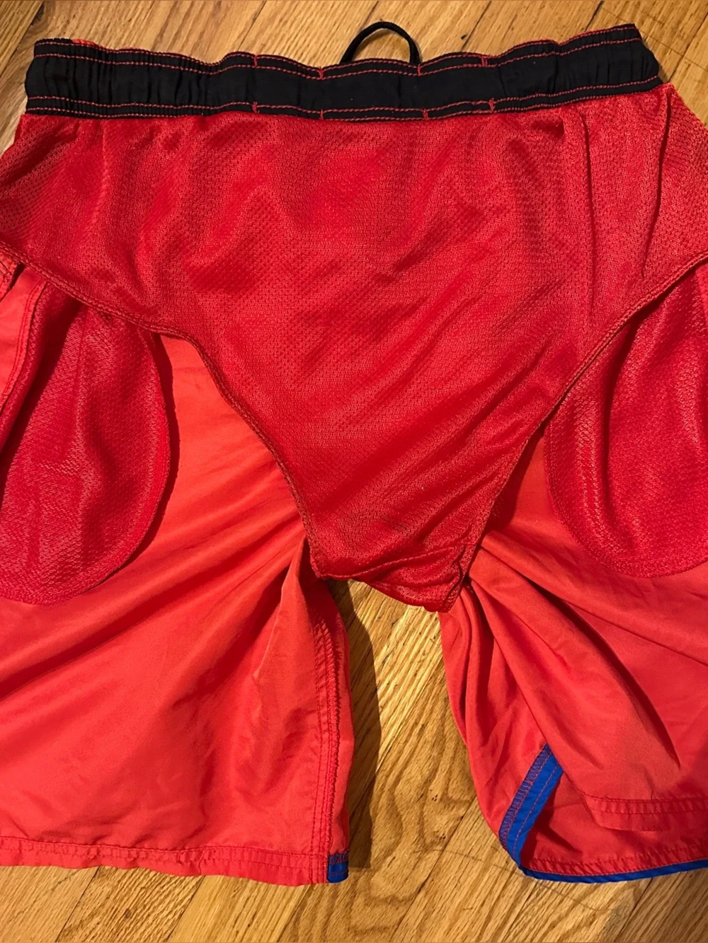 Nike Mens Swim Trunks Suit Board Shorts L Red w/ Blue Black Trim Mesh Lined FS!